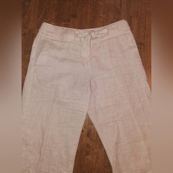 Talbots Women's Beige 100% Pure Irish Linen Cropped Flowy Lagenlook 6P - Picture 2 of 6